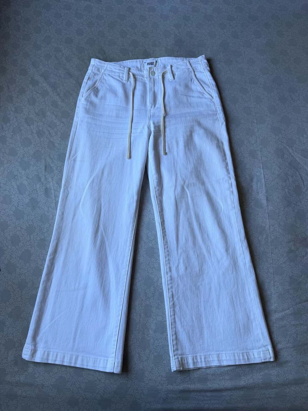 PAIGE Denim White Wide Leg Crop Pants Women’s Size 28 Drawstring Patch Pockets